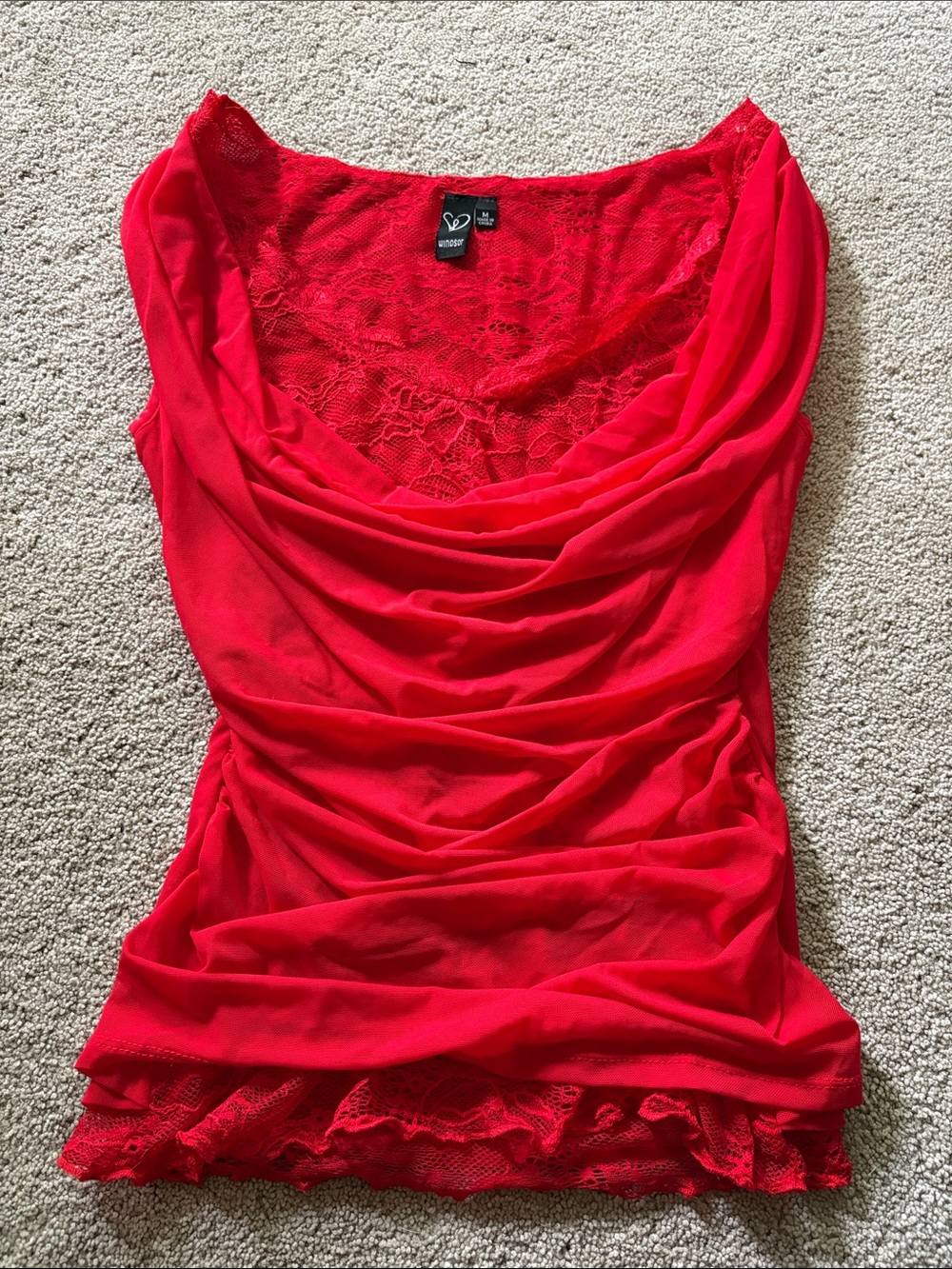 Windsor Red Lace-Undertrim Scoop Neck Camisole